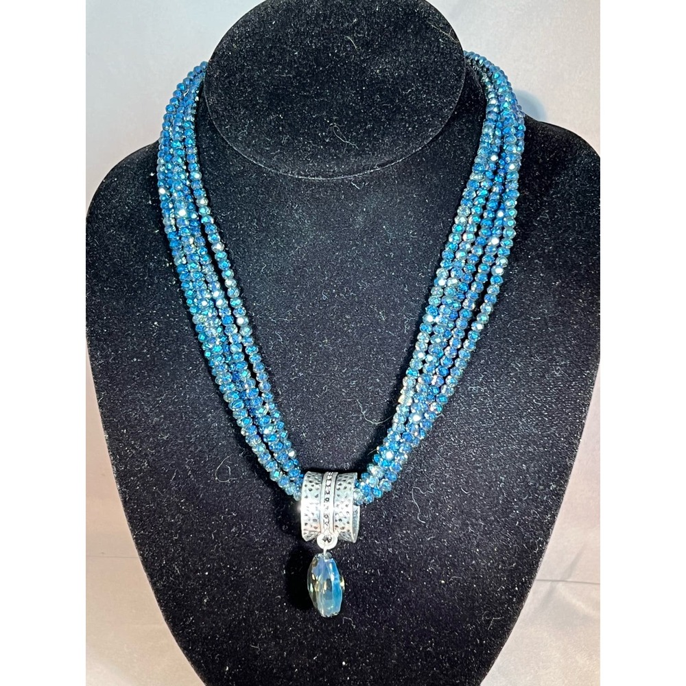NWOT 5 Strand Crystal Necklace w/Hanging Crystal inc. a Himalayan Jewelry Bag.